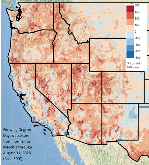 March through August 2025 GDD
