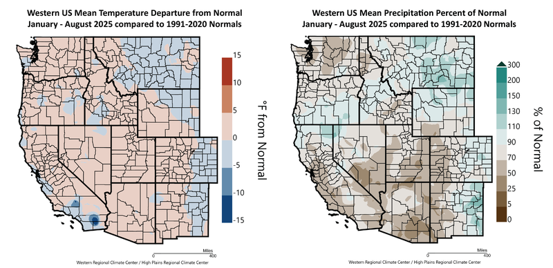 2025 Year to Date Temperature and Precipitation Departures