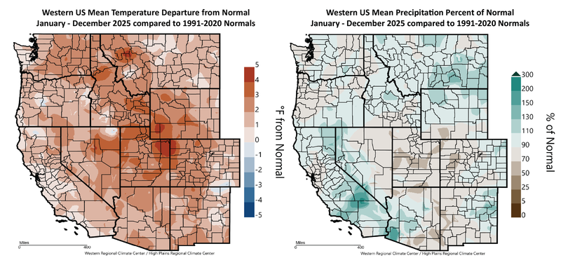 2025 Year to Date Temperature and Precipitation Departures