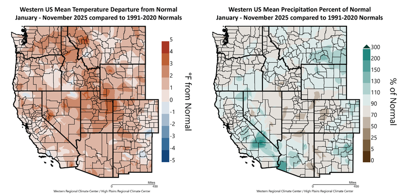 2025 Year to Date Temperature and Precipitation Departures