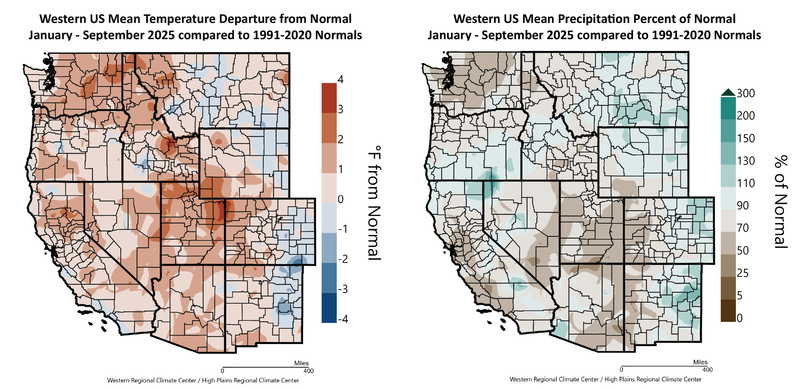 2025 Year to Date Temperature and Precipitation Departures