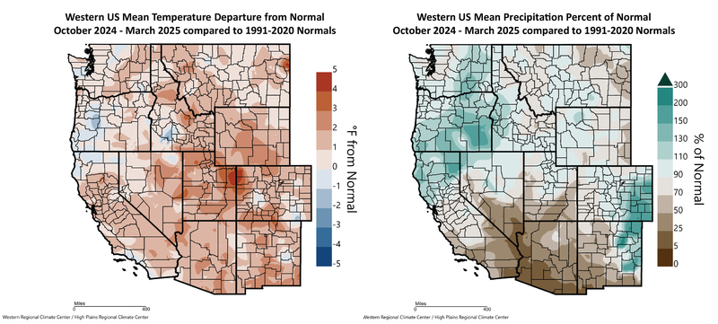 2025 Water Year Temperature and Precipitation Departures