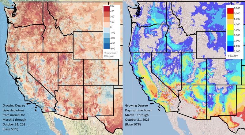 March through October 2025 GDD Departure and Actual