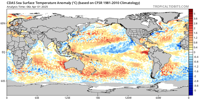 Sea Surface Temperature Departures April 1, 2025