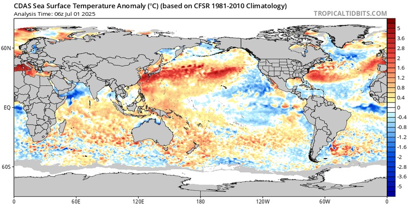 Sea Surface Temperature Departures July 1, 2025