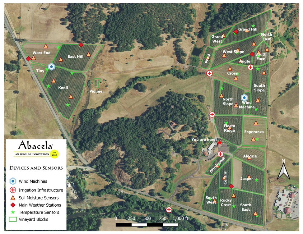 Temperature sensor map at Abacela