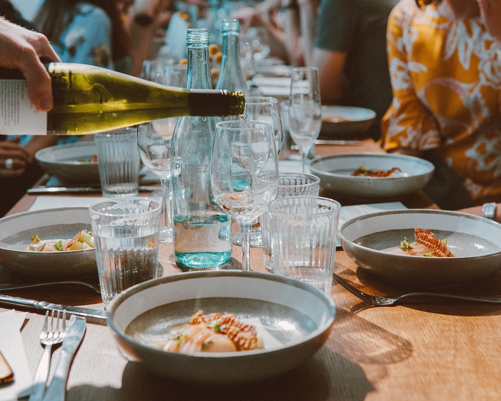 Food and wine at a local restaurant