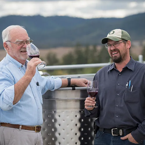 Earl Jones and winemaker tasting wine together thumbnail